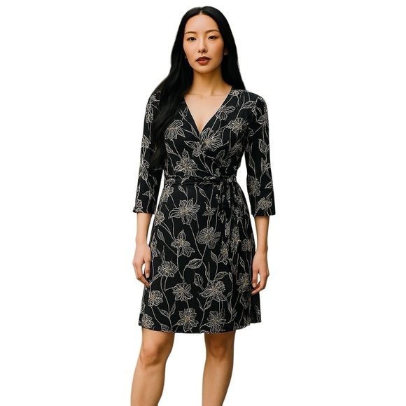 Banana Republic Dresses & Skirts - BANANA REPUBLIC Black & White Floral Wrap Dress Wrinkle Resistant Goth NWOT